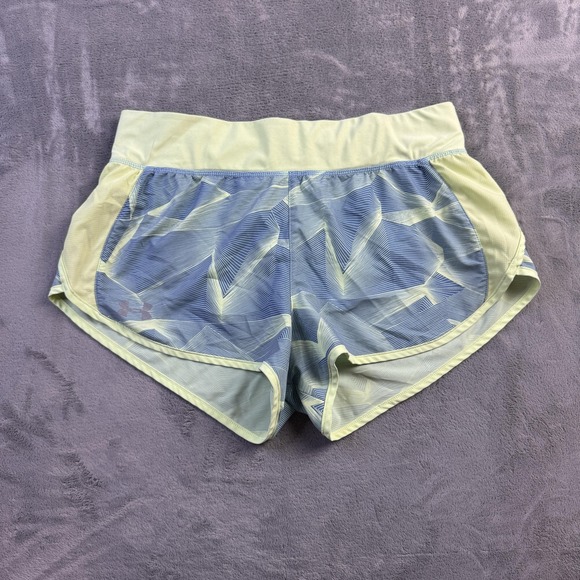 Under Armour Shorts Womens Medium Blue Green HeatGear Running Lined Quick Dry - Picture 1 of 13